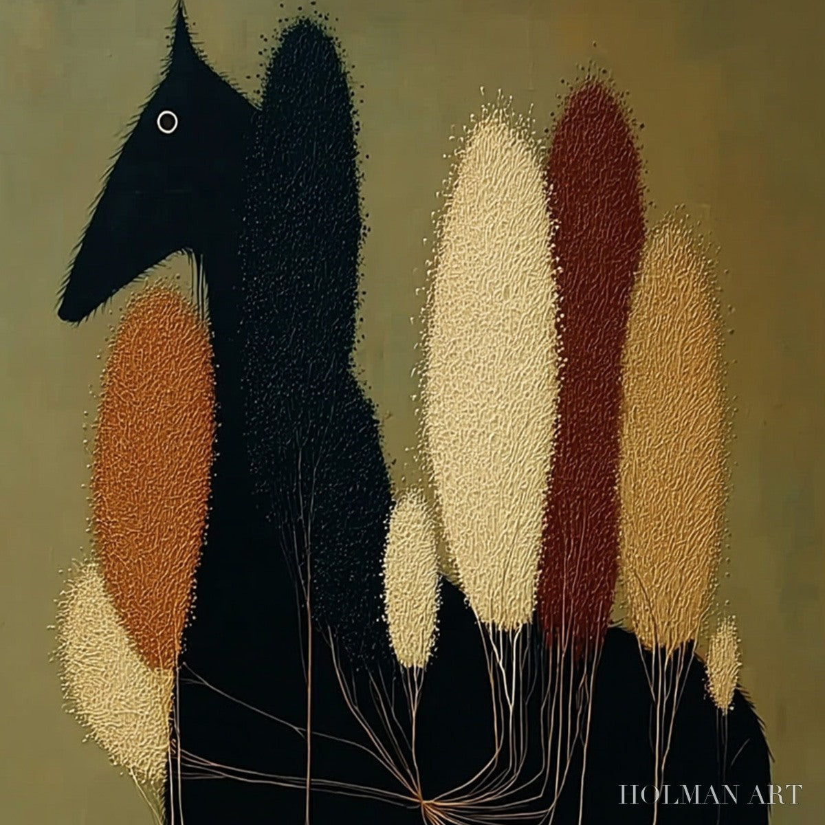 HOLMAN ART Terrane Steed – Surreal Wabi Sabi Textured Horse and Tree Abstract Painting - image 5