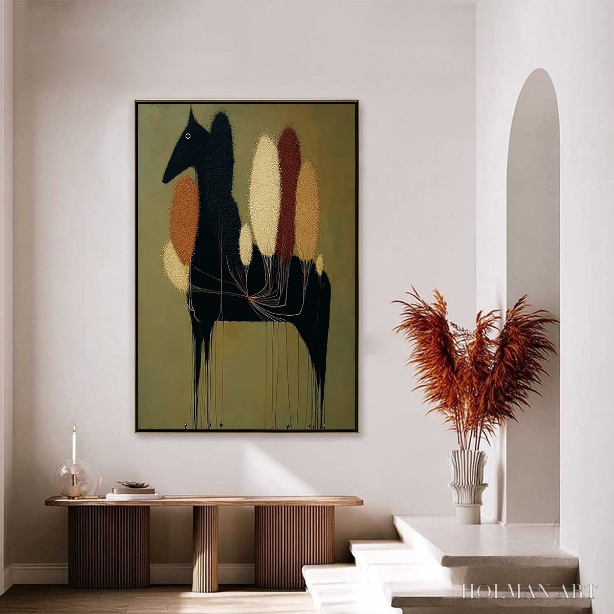 HOLMAN ART Terrane Steed – Surreal Wabi Sabi Textured Horse and Tree Abstract Painting - image 6
