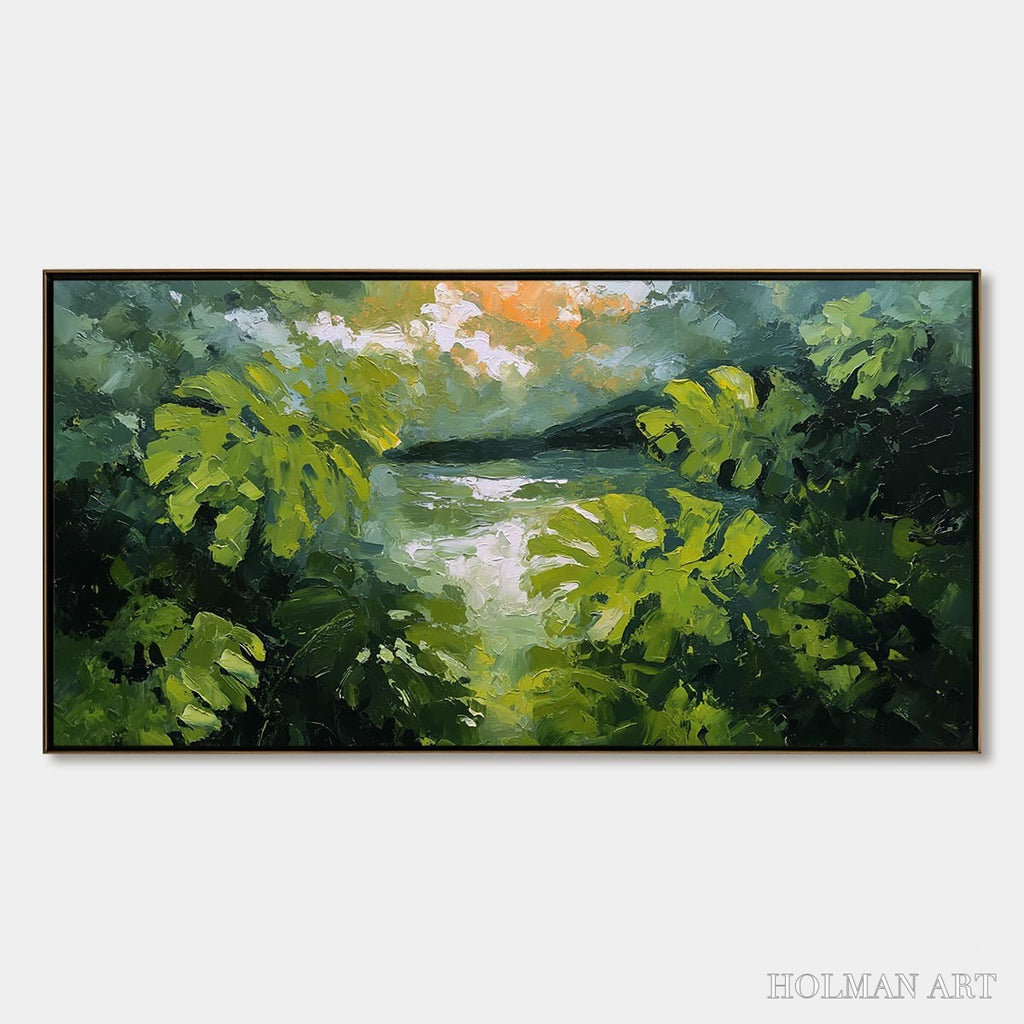 HOLMAN ART Verdant Hideaway – Textured Impasto Painting of a Forest Lake - image 1