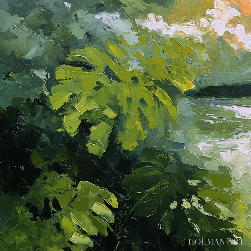 HOLMAN ART Verdant Hideaway – Textured Impasto Painting of a Forest Lake - image 3