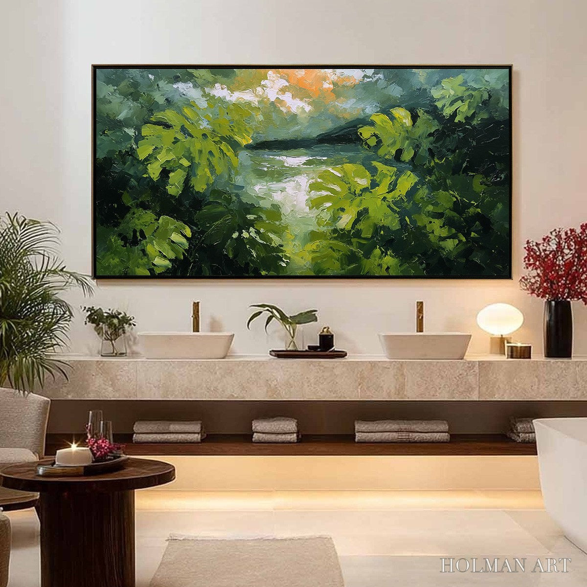 HOLMAN ART Verdant Hideaway – Textured Impasto Painting of a Forest Lake - image 4