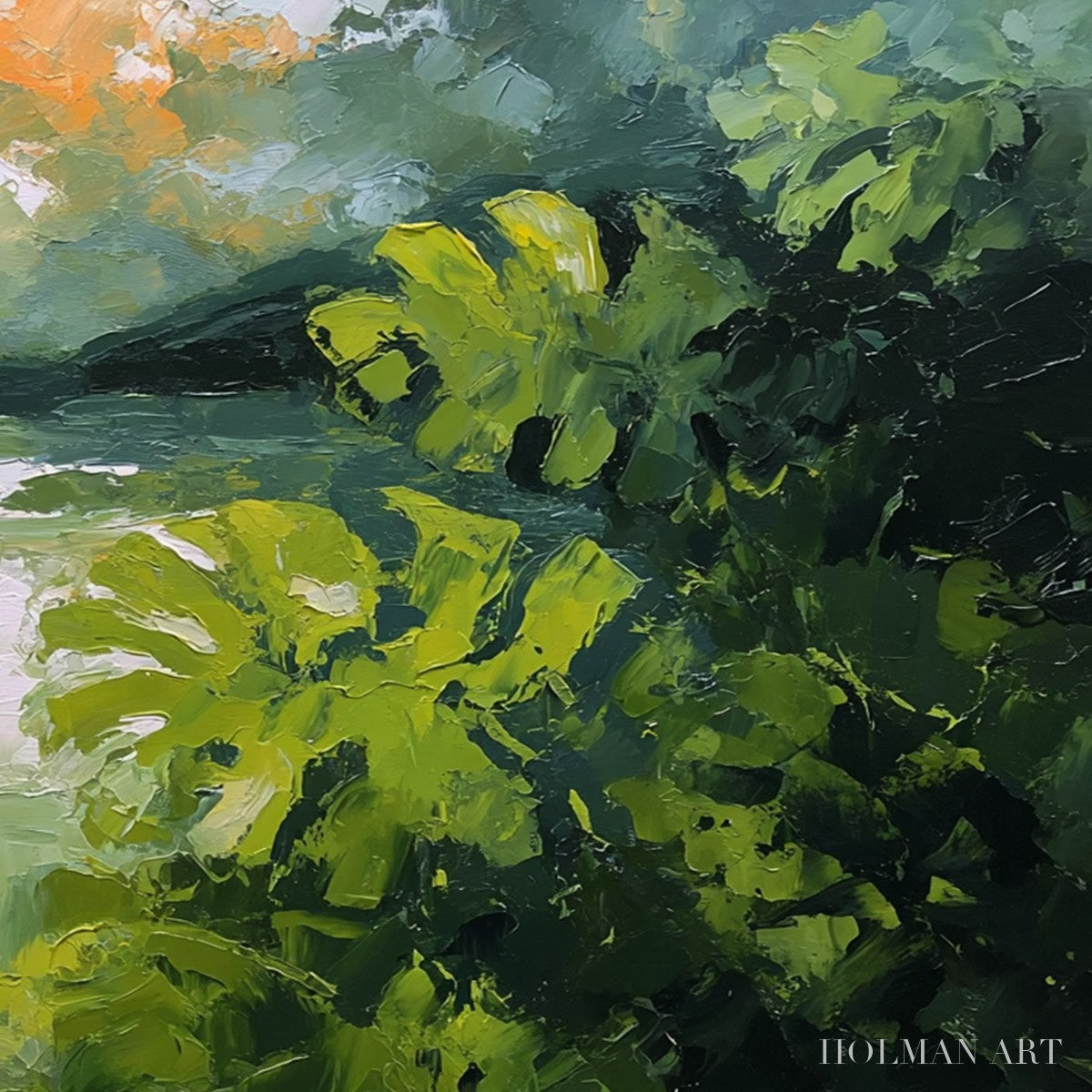 HOLMAN ART Verdant Hideaway – Textured Impasto Painting of a Forest Lake - image 5
