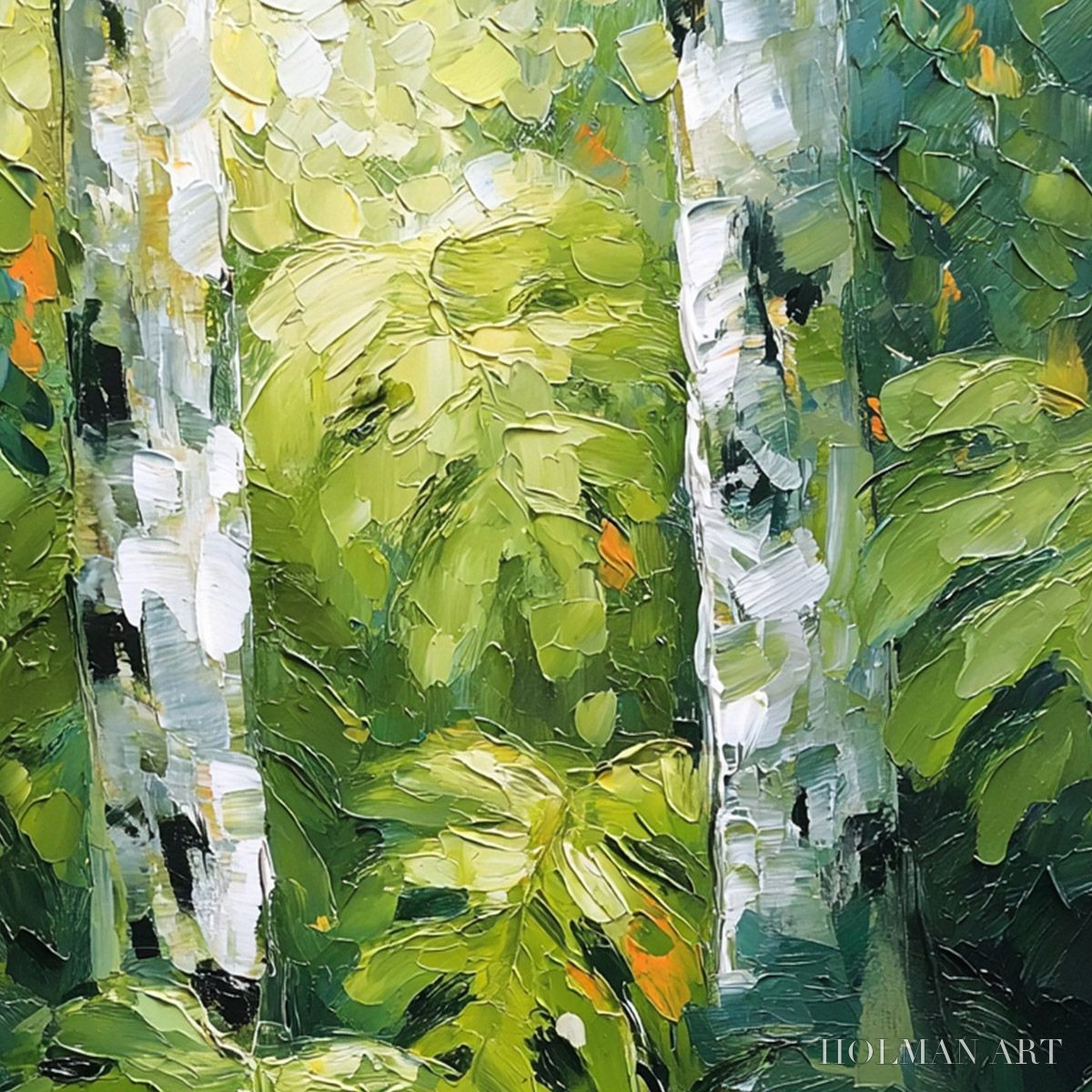 HOLMAN ART Birchwood Whispers – Textured Impasto Forest & Birch Tree Painting - image 3