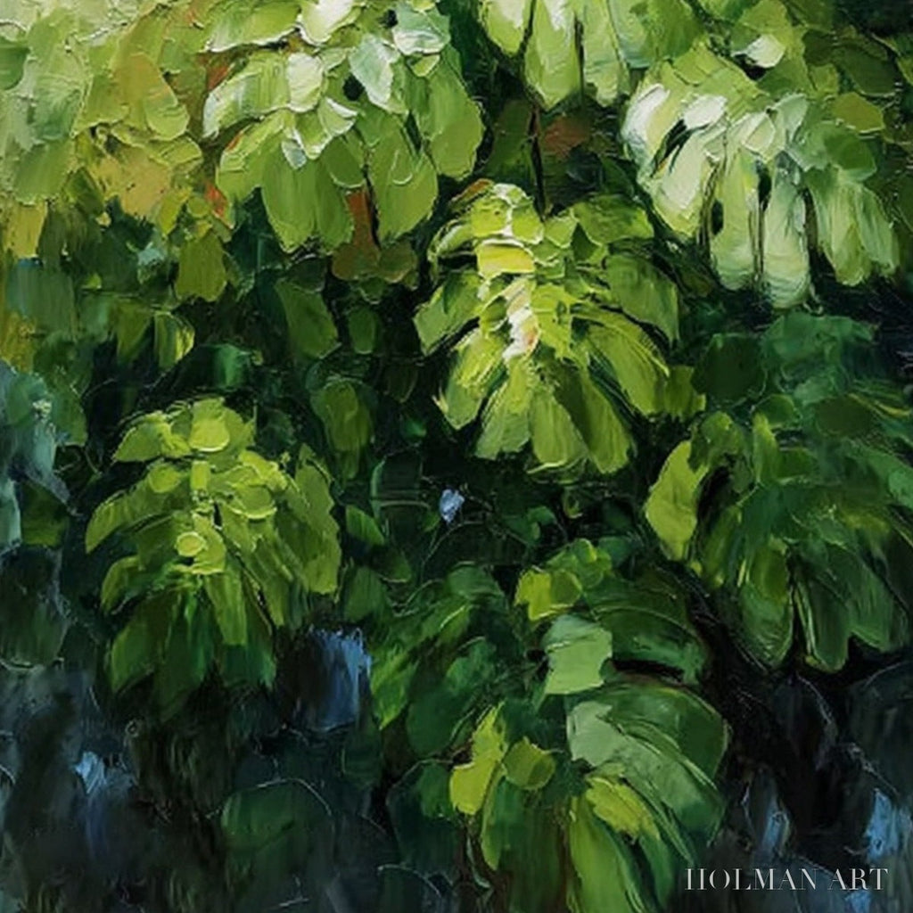 HOLMAN ART Emerald Sanctuary – Textured Green Monstera Leaf Impasto Oil Painting - image 5