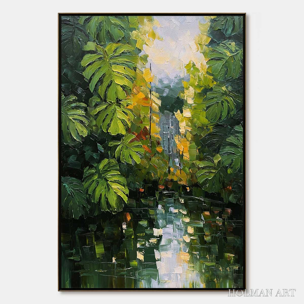 HOLMAN ART Verdant Sanctuary – Textured Palette Knife Painting of a Lush Jungle Oasis - image 1