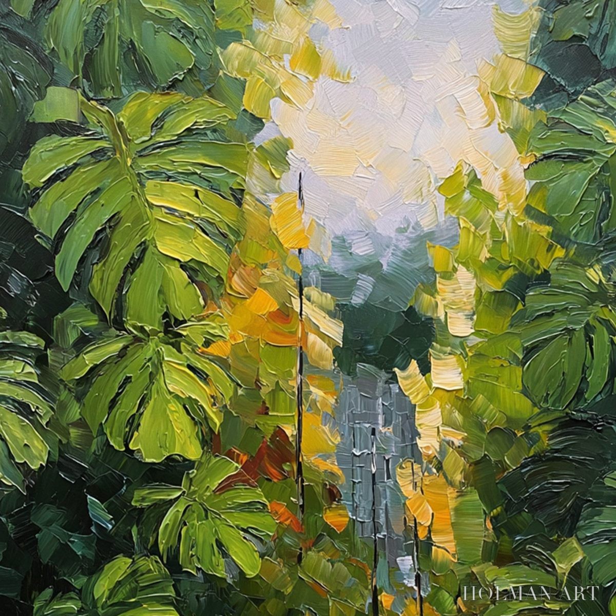 HOLMAN ART Verdant Sanctuary – Textured Palette Knife Painting of a Lush Jungle Oasis - image 3