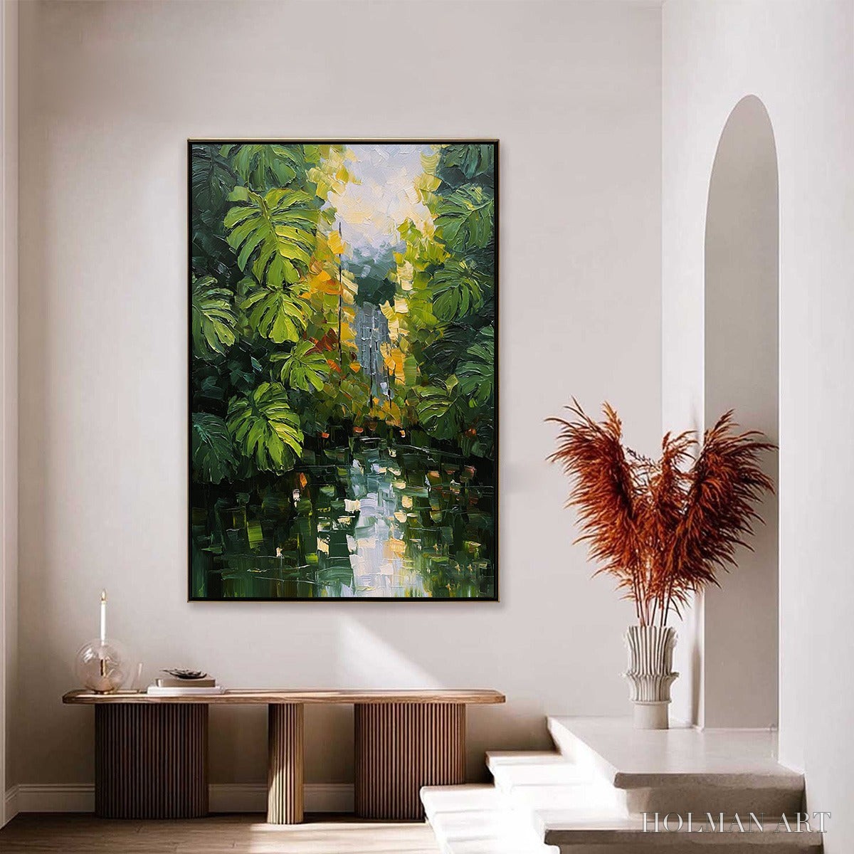 HOLMAN ART Verdant Sanctuary – Textured Palette Knife Painting of a Lush Jungle Oasis - image 4