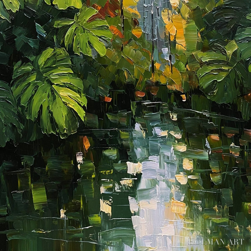 HOLMAN ART Verdant Sanctuary – Textured Palette Knife Painting of a Lush Jungle Oasis - image 5