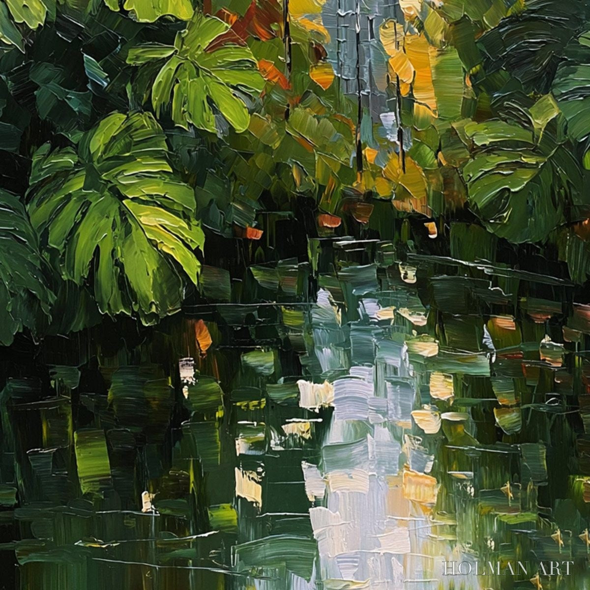 HOLMAN ART Verdant Sanctuary – Textured Palette Knife Painting of a Lush Jungle Oasis - image 5