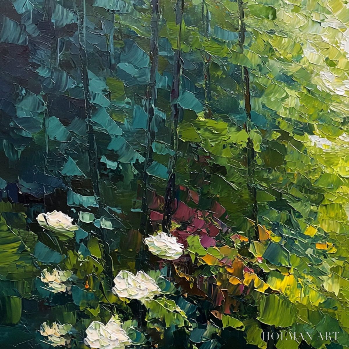 HOLMAN ART Emerald Glade – Textured Palette Knife Forest Landscape Painting - image 3