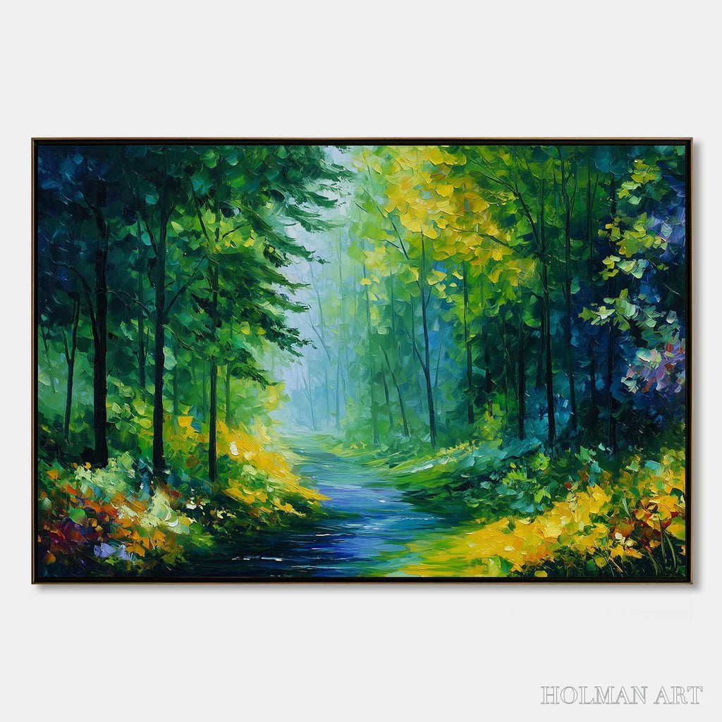 HOLMAN ART Verdant Whisper – Textured Palette Knife Forest Landscape Oil Painting - image 1