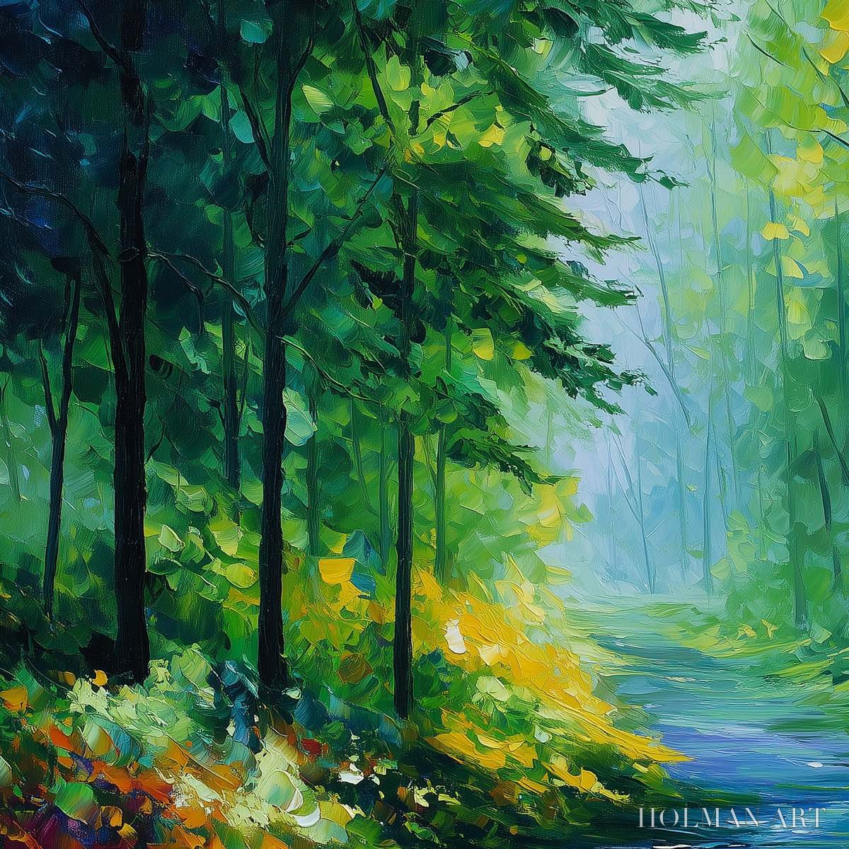 HOLMAN ART Verdant Whisper – Textured Palette Knife Forest Landscape Oil Painting - image 3