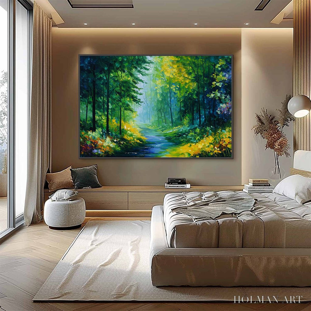 HOLMAN ART Verdant Whisper – Textured Palette Knife Forest Landscape Oil Painting - image 4