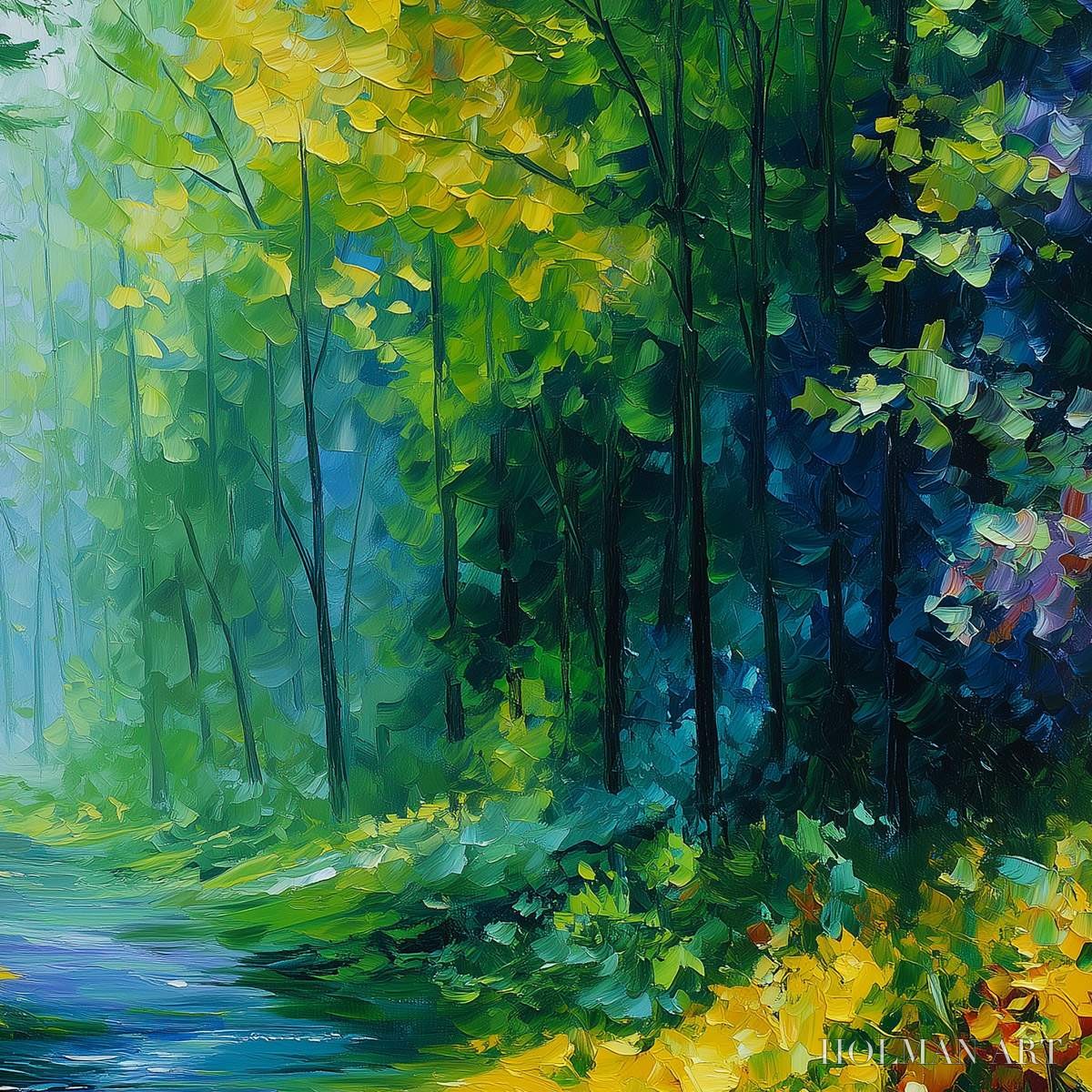 HOLMAN ART Verdant Whisper – Textured Palette Knife Forest Landscape Oil Painting - image 5