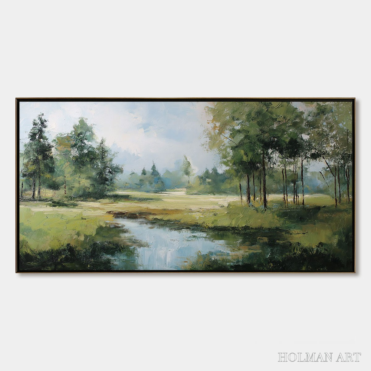 HOLMAN ART Emerald Sanctuary Green Forest River Landscape Oil Painting - image 1