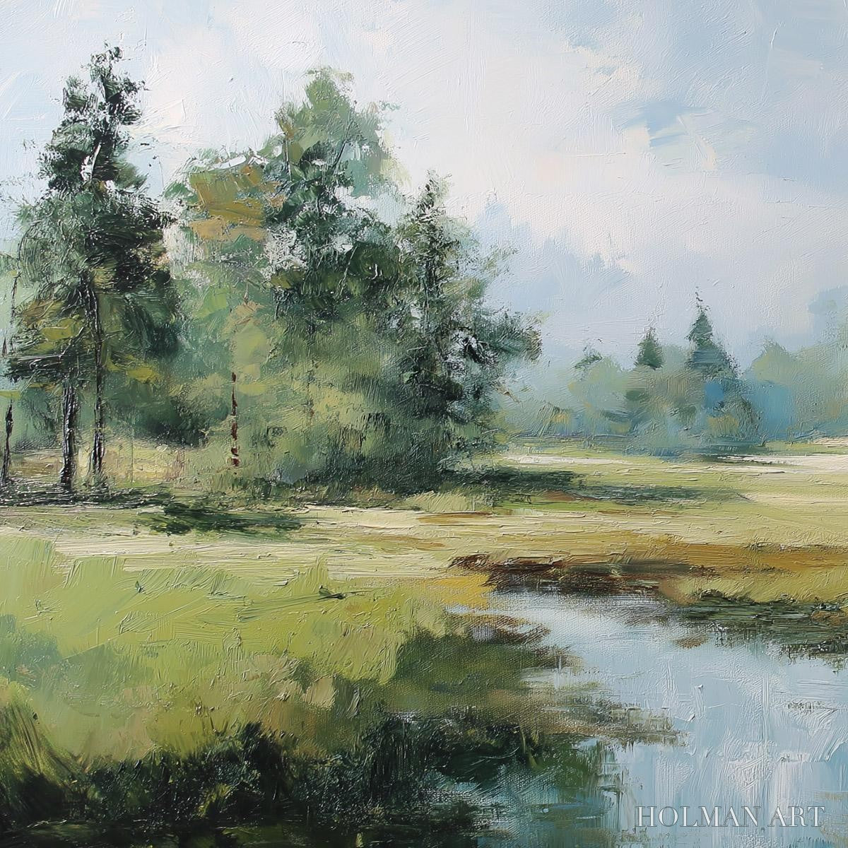 HOLMAN ART Emerald Sanctuary Green Forest River Landscape Oil Painting - image 3