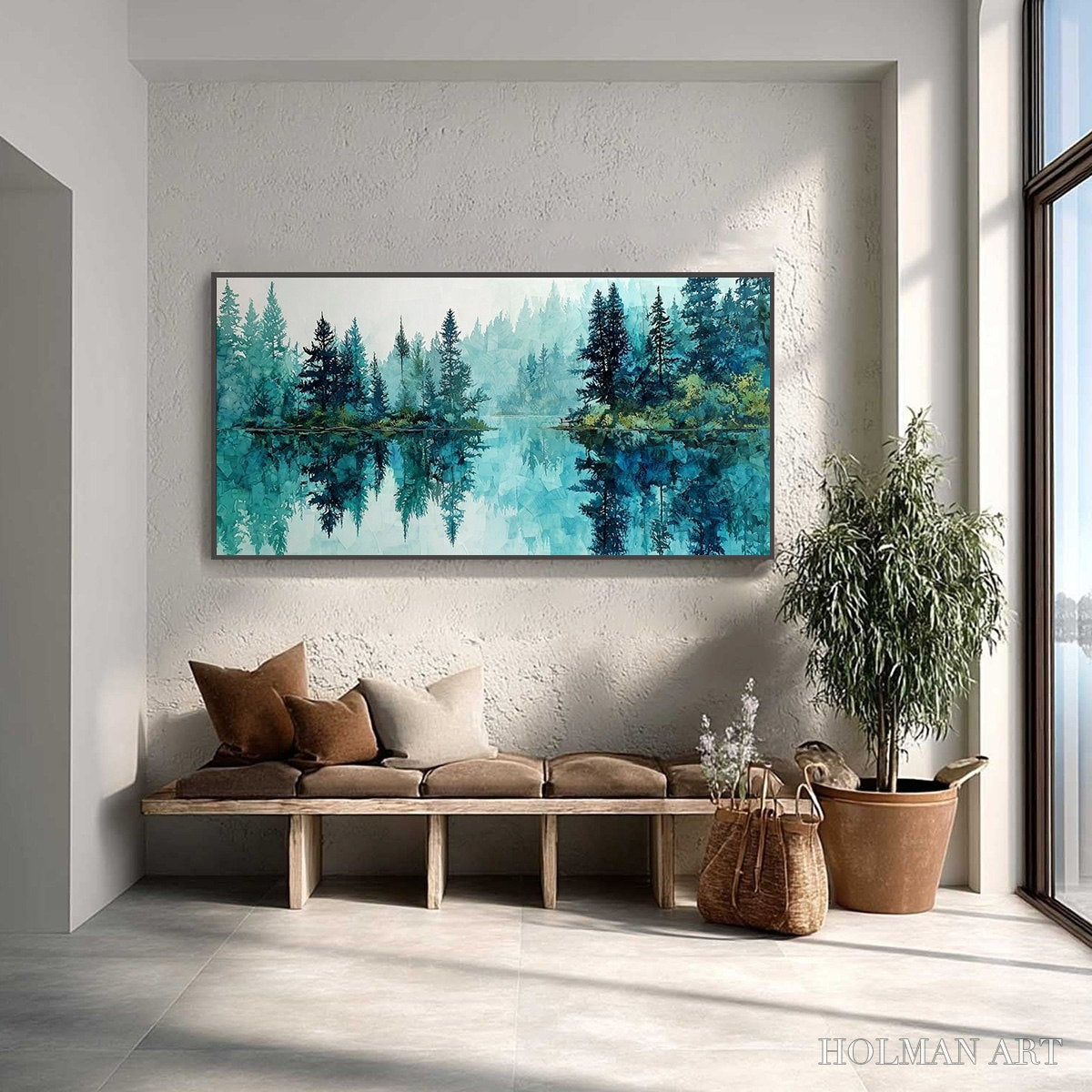 HOLMAN ART Azure Sanctuary – Horizontal Forest Lake Reflection Landscape Painting - image 2