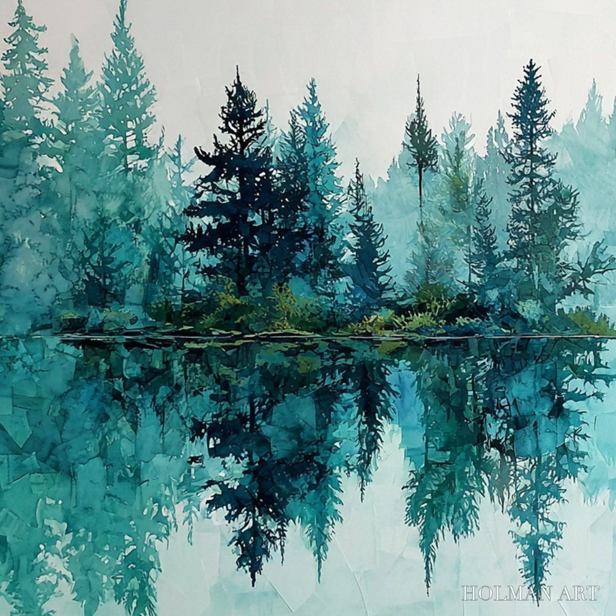 HOLMAN ART Azure Sanctuary – Horizontal Forest Lake Reflection Landscape Painting - image 3