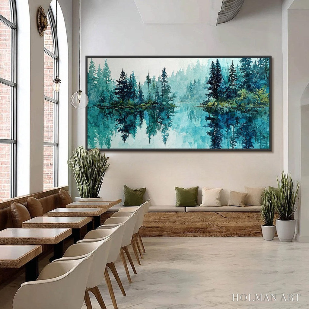 HOLMAN ART Azure Sanctuary – Horizontal Forest Lake Reflection Landscape Painting - image 6