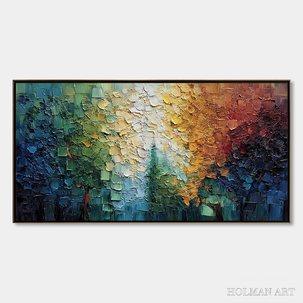 HOLMAN ART Chromatic Canopy Textured Abstract Forest Landscape Oil Painting - image 1