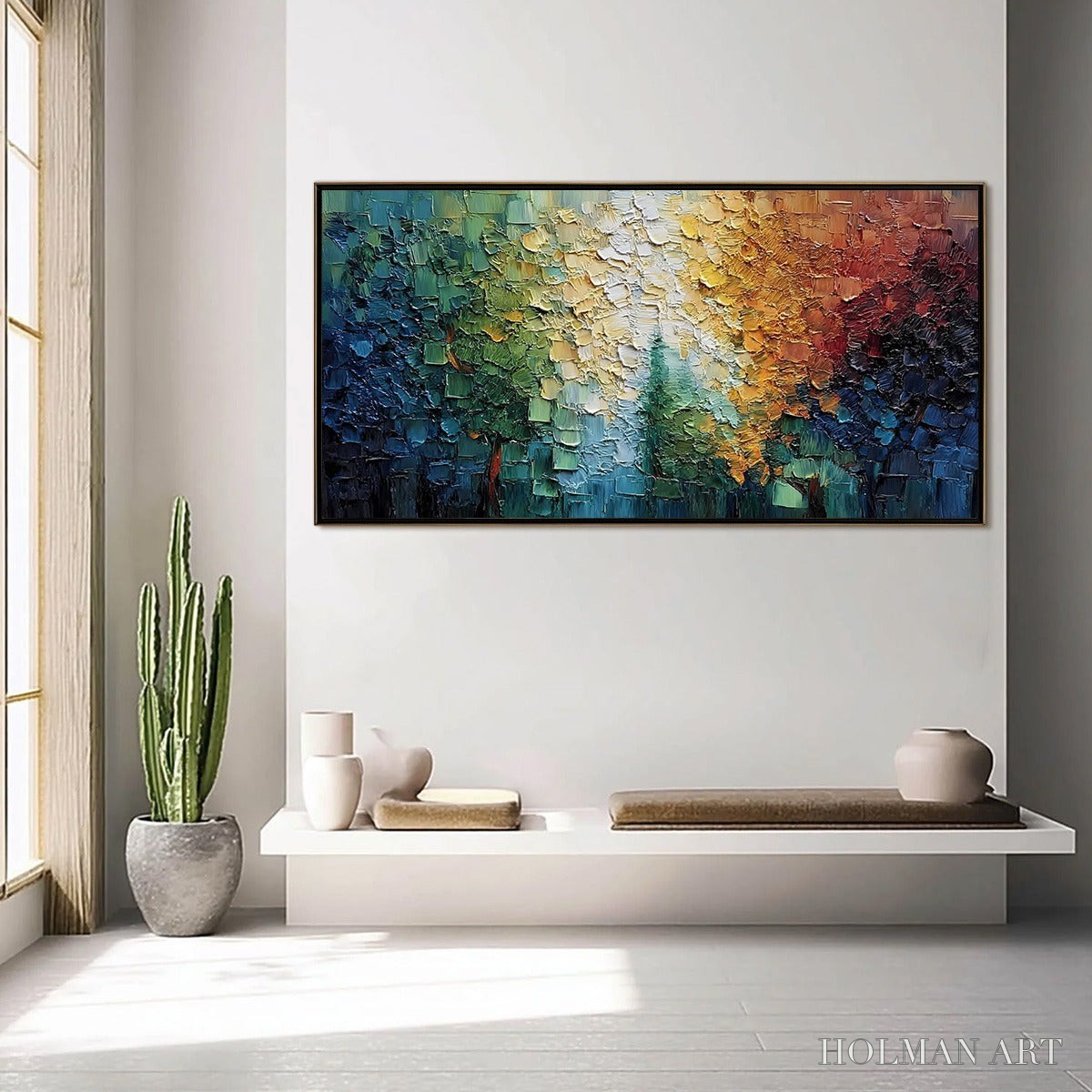 HOLMAN ART Chromatic Canopy Textured Abstract Forest Landscape Oil Painting - image 4