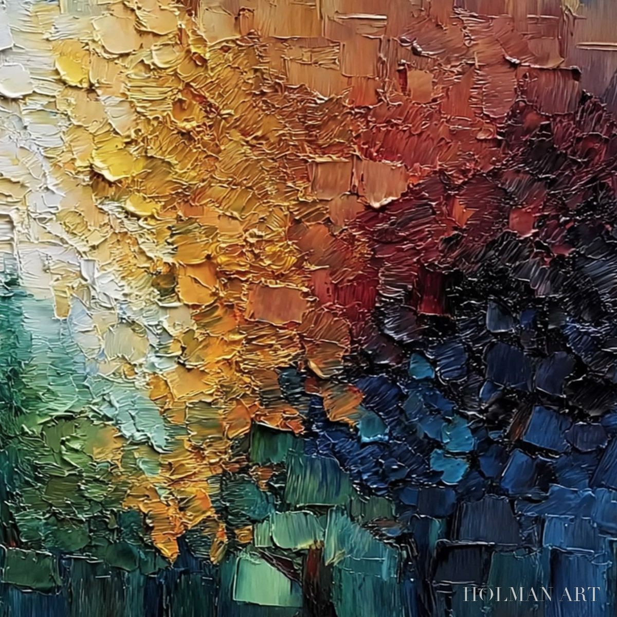 HOLMAN ART Chromatic Canopy Textured Abstract Forest Landscape Oil Painting - image 5