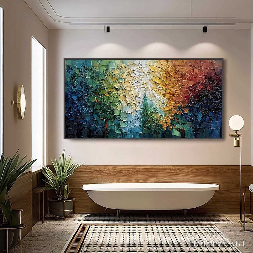 HOLMAN ART Chromatic Canopy Textured Abstract Forest Landscape Oil Painting - image 6