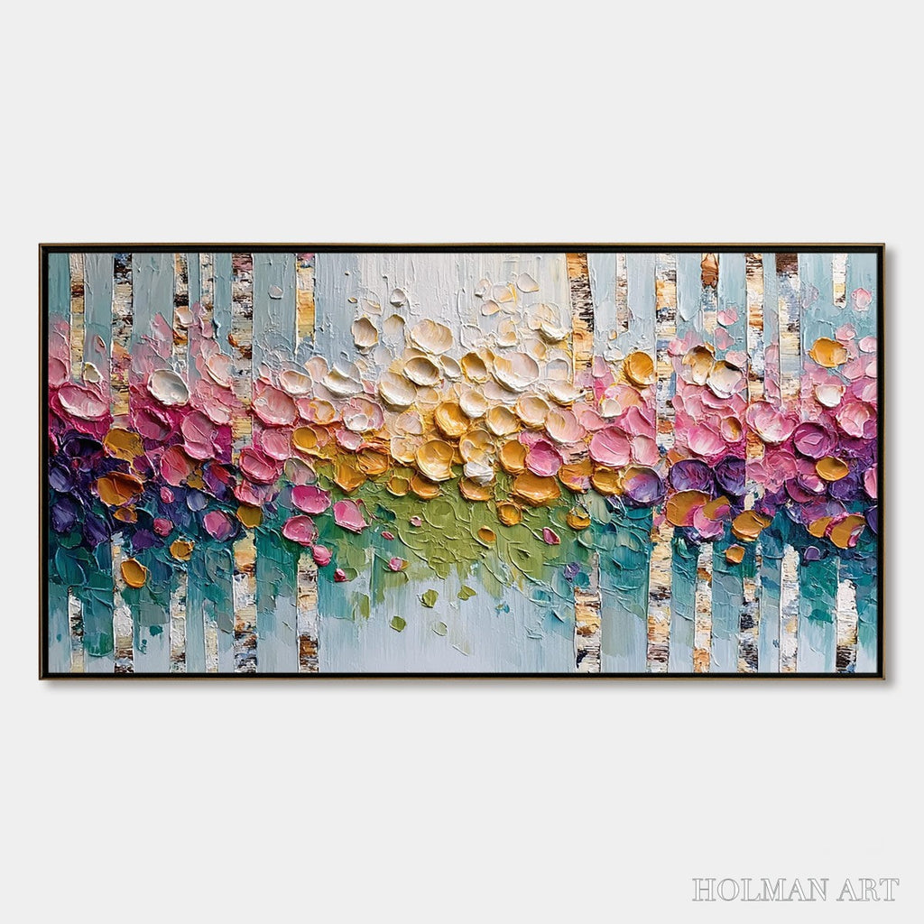 HOLMAN ART Blossoming Birch – Colorful Impasto Birch Tree Forest Palette Knife Painting - image 1