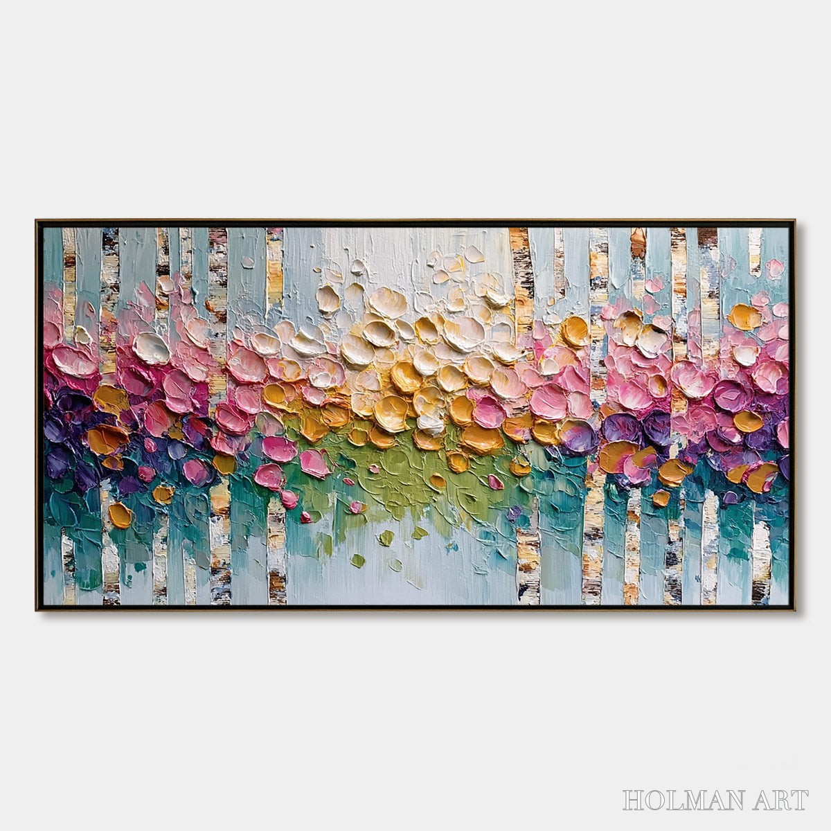 HOLMAN ART Blossoming Birch – Colorful Impasto Birch Tree Forest Palette Knife Painting - image 1