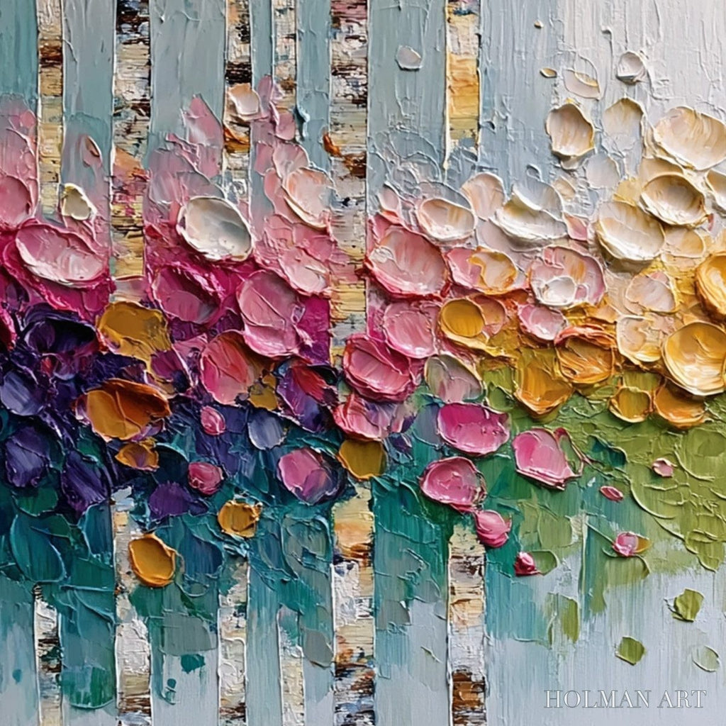 HOLMAN ART Blossoming Birch – Colorful Impasto Birch Tree Forest Palette Knife Painting - image 3
