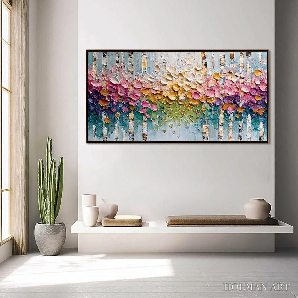 HOLMAN ART Blossoming Birch – Colorful Impasto Birch Tree Forest Palette Knife Painting - image 4