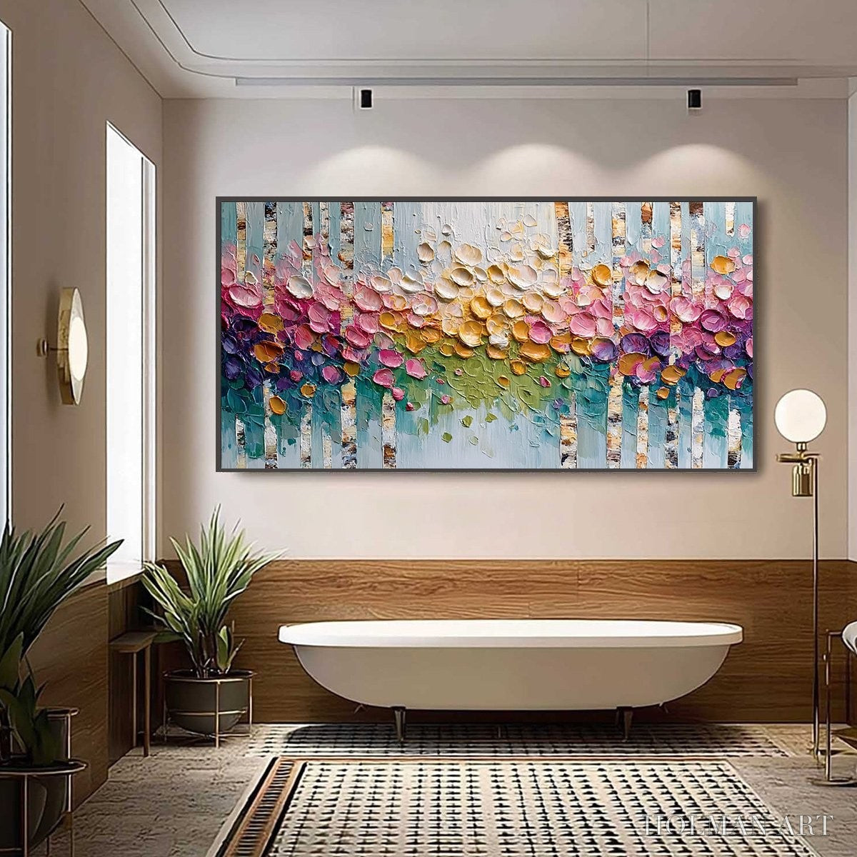 HOLMAN ART Blossoming Birch – Colorful Impasto Birch Tree Forest Palette Knife Painting - image 6