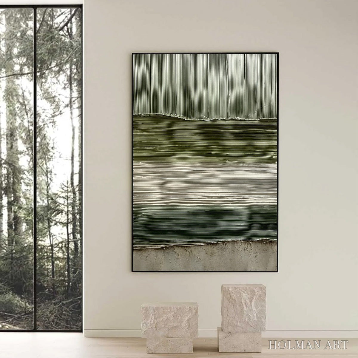HOLMAN ART Terra Verde – Vertical Wabi Sabi Textured Abstract Green Earth Painting - image 6