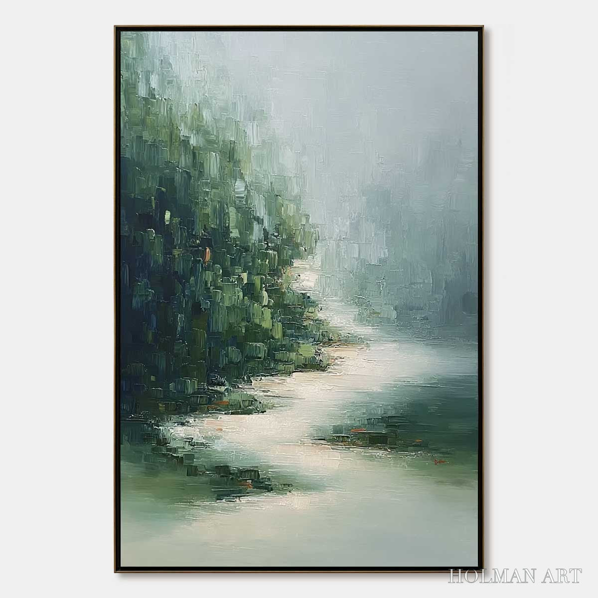 HOLMAN ART Verdant Whisper – Textured Wabi Sabi Forest & River Landscape Painting - image 1
