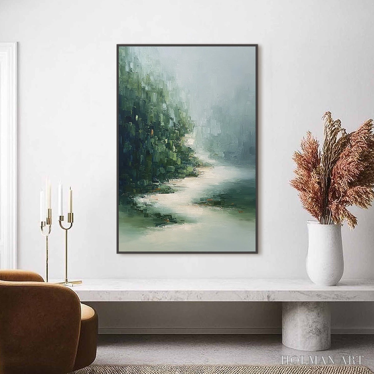 HOLMAN ART Verdant Whisper – Textured Wabi Sabi Forest & River Landscape Painting - image 2