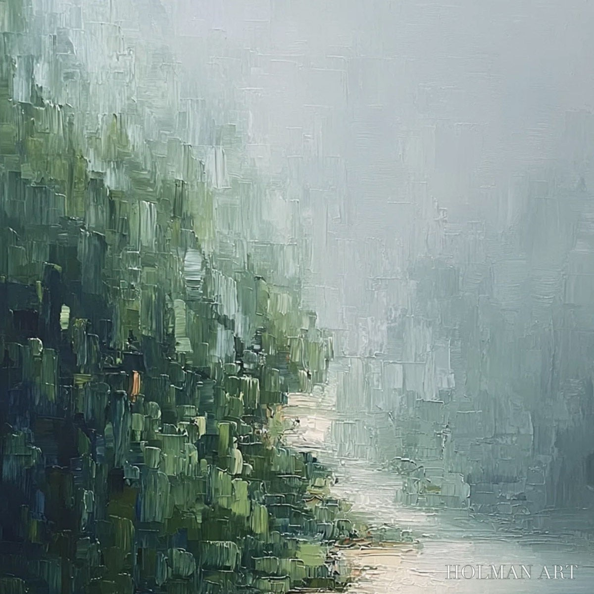 HOLMAN ART Verdant Whisper – Textured Wabi Sabi Forest & River Landscape Painting - image 3