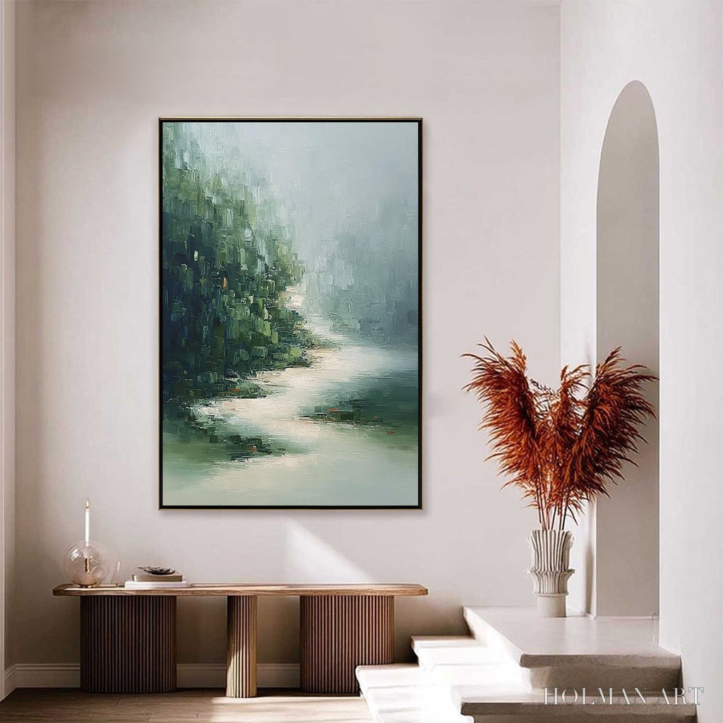 HOLMAN ART Verdant Whisper – Textured Wabi Sabi Forest & River Landscape Painting - image 4