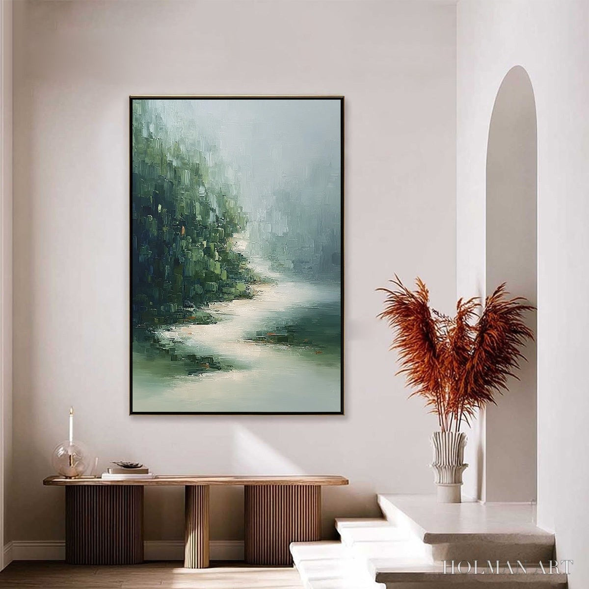 HOLMAN ART Verdant Whisper – Textured Wabi Sabi Forest & River Landscape Painting - image 4