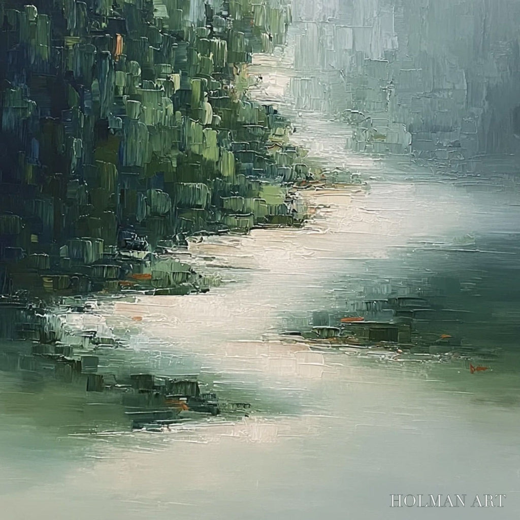 HOLMAN ART Verdant Whisper – Textured Wabi Sabi Forest & River Landscape Painting - image 5