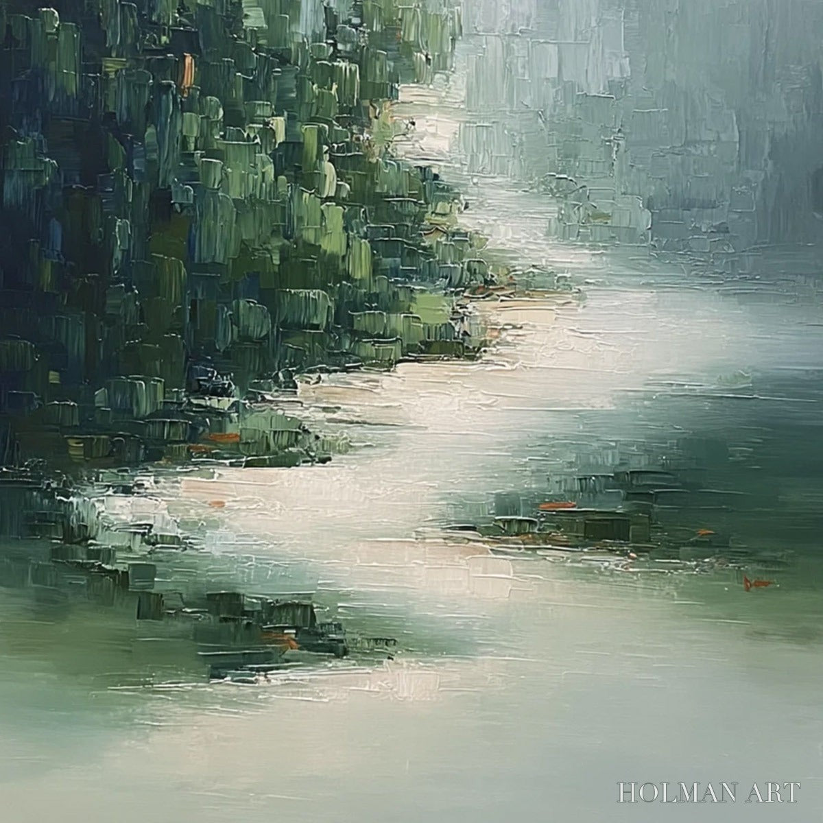 HOLMAN ART Verdant Whisper – Textured Wabi Sabi Forest & River Landscape Painting - image 5