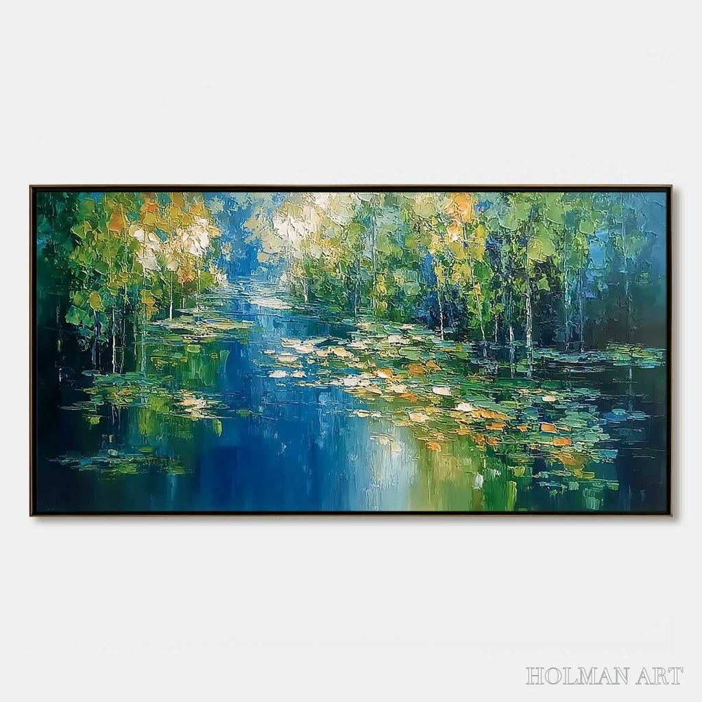 HOLMAN ART Verdant Sanctuary – Textured Palette Knife Forest Pond Landscape Painting - image 1