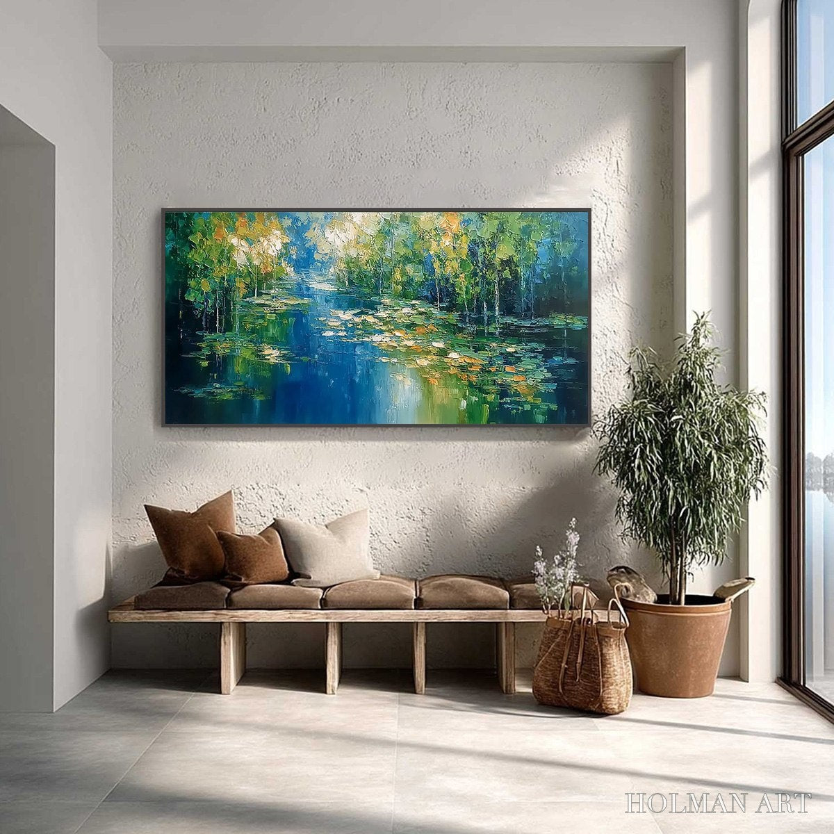 HOLMAN ART Verdant Sanctuary – Textured Palette Knife Forest Pond Landscape Painting - image 2