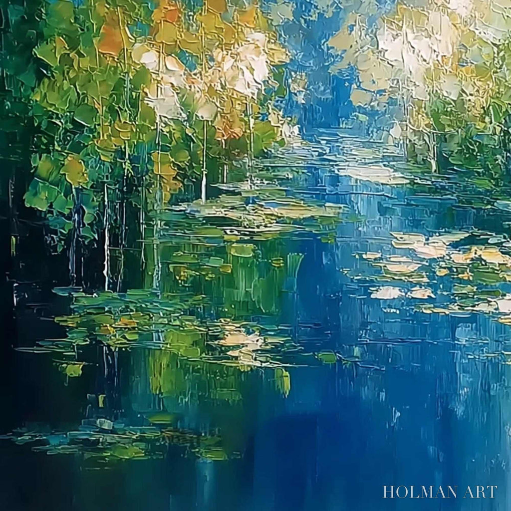 HOLMAN ART Verdant Sanctuary – Textured Palette Knife Forest Pond Landscape Painting - image 3