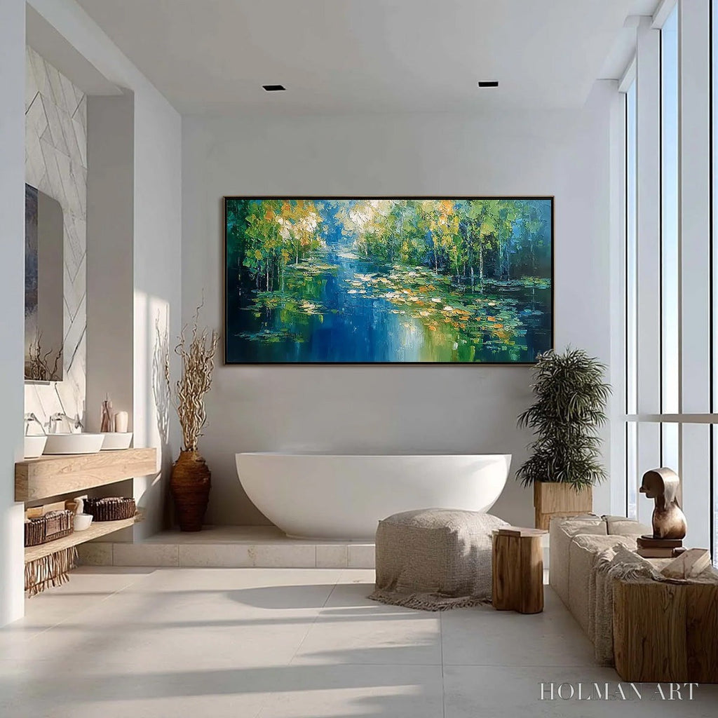 HOLMAN ART Verdant Sanctuary – Textured Palette Knife Forest Pond Landscape Painting - image 4