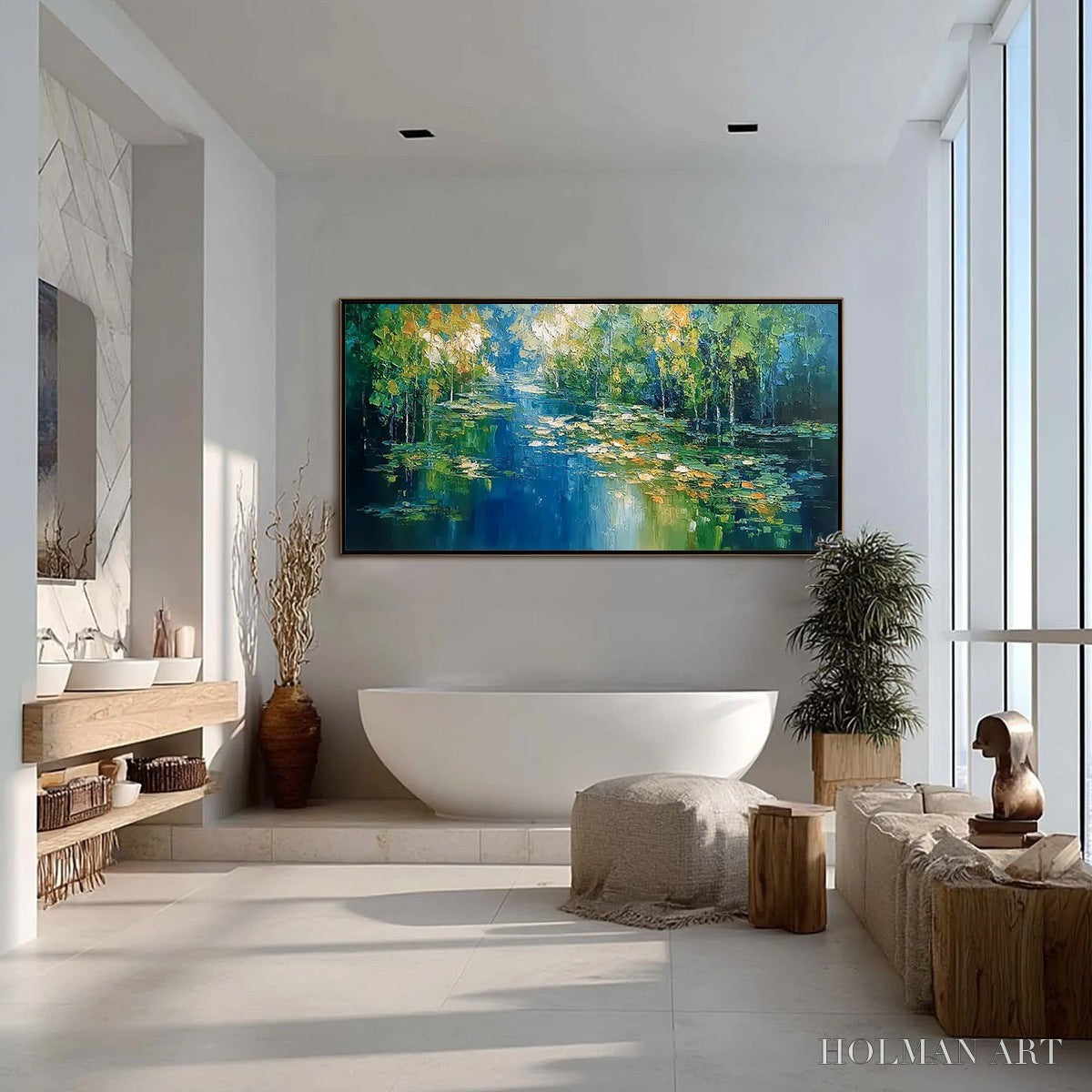HOLMAN ART Verdant Sanctuary – Textured Palette Knife Forest Pond Landscape Painting - image 4