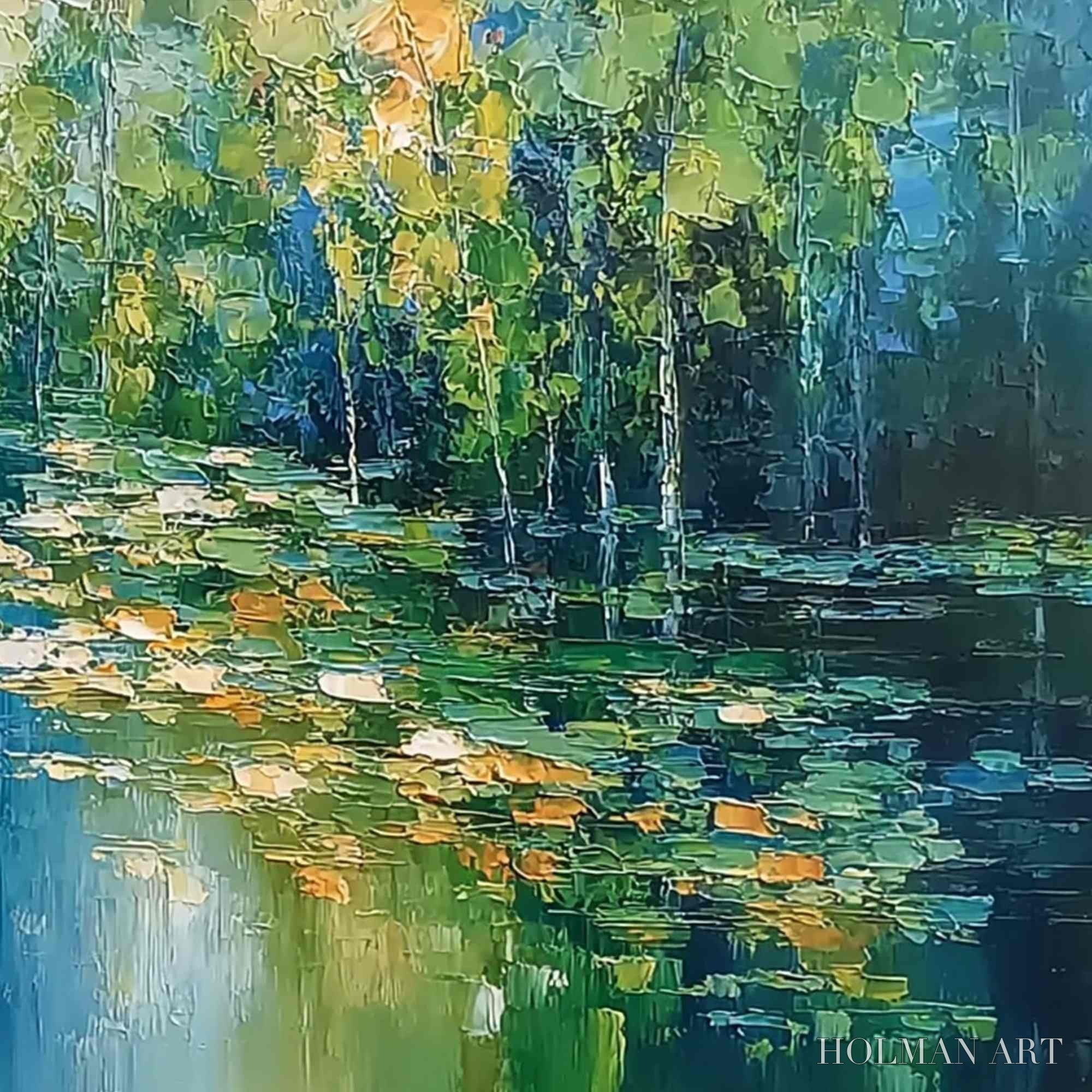 HOLMAN ART Verdant Sanctuary – Textured Palette Knife Forest Pond Landscape Painting - image 5