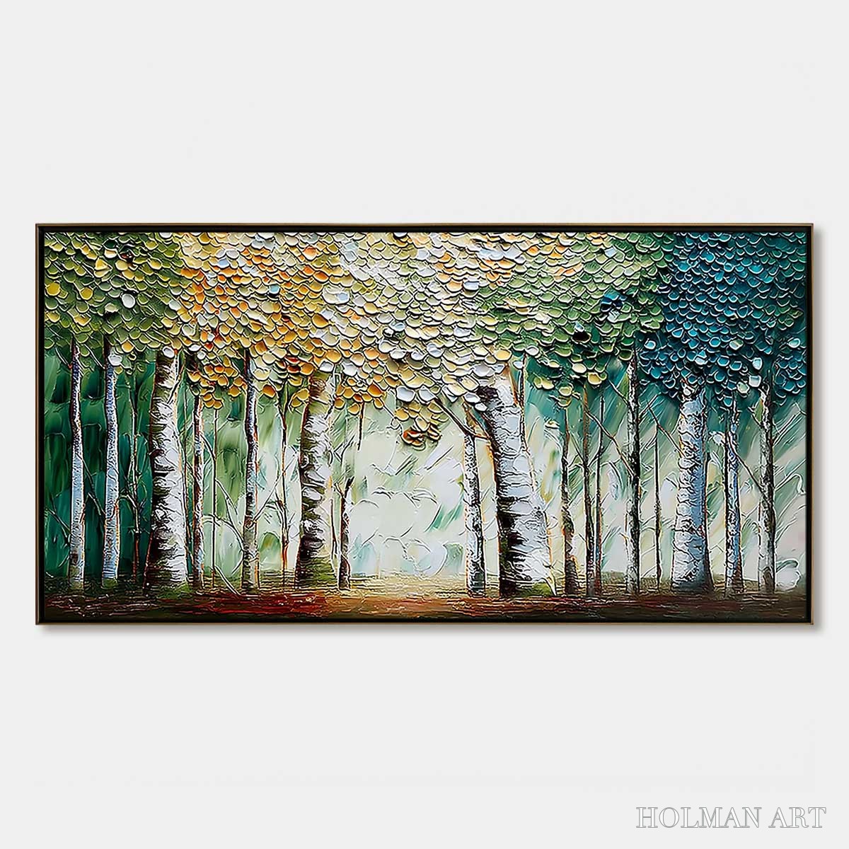 HOLMAN ART Chroma Grove – Panoramic Textured Impasto Birch Tree Forest Painting - image 1