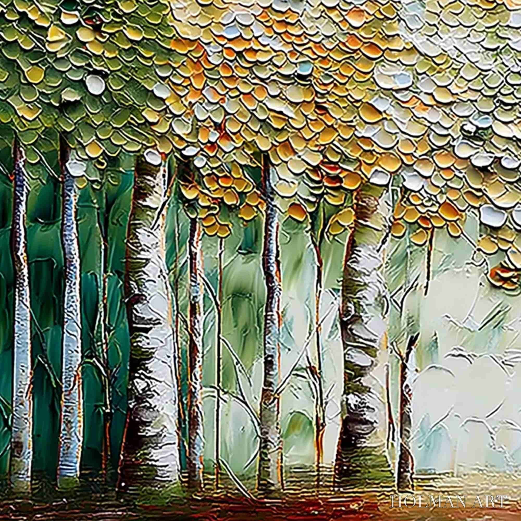 HOLMAN ART Chroma Grove – Panoramic Textured Impasto Birch Tree Forest Painting - image 3