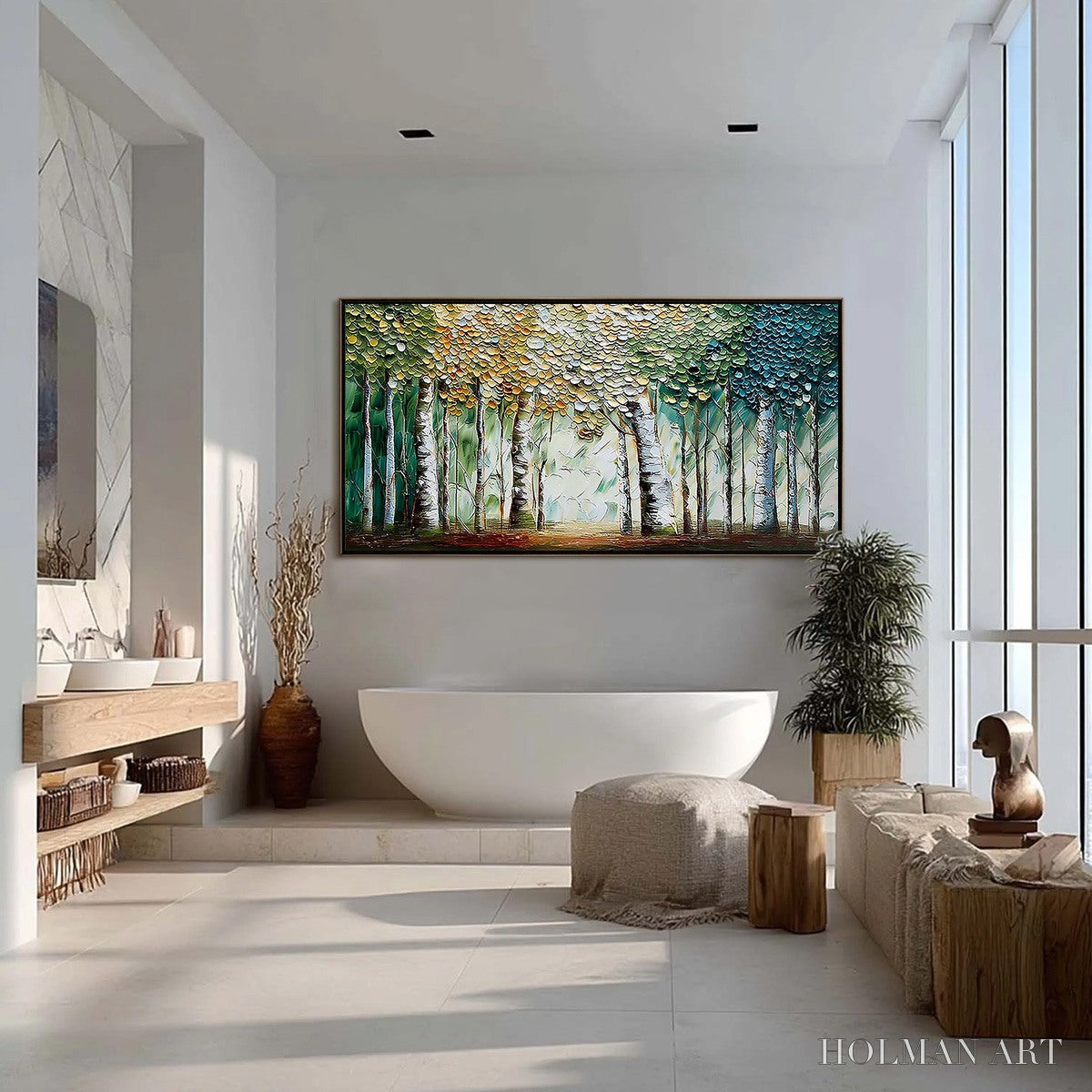 HOLMAN ART Chroma Grove – Panoramic Textured Impasto Birch Tree Forest Painting - image 4