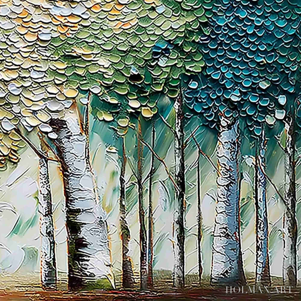 HOLMAN ART Chroma Grove – Panoramic Textured Impasto Birch Tree Forest Painting - image 5